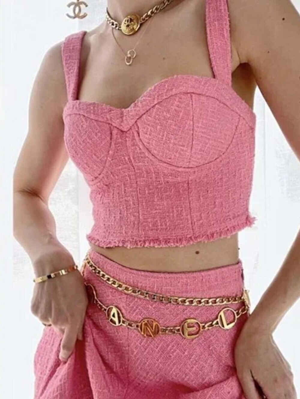 💕 Zara Bubblegum Barbie Pink Tweed Crop Top Size Medium 💕
